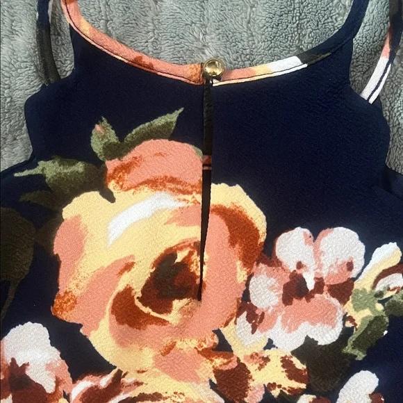 Altar'd State Navy Halter Dress with Peach & Pink Floral Print - Picture 3 of 6